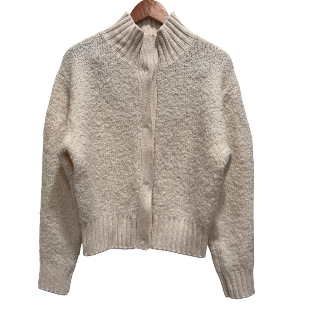 MONE Woman’s Snow Cardigan Cream Wool Mohair Blend Button Front Cozy Chunky Knit